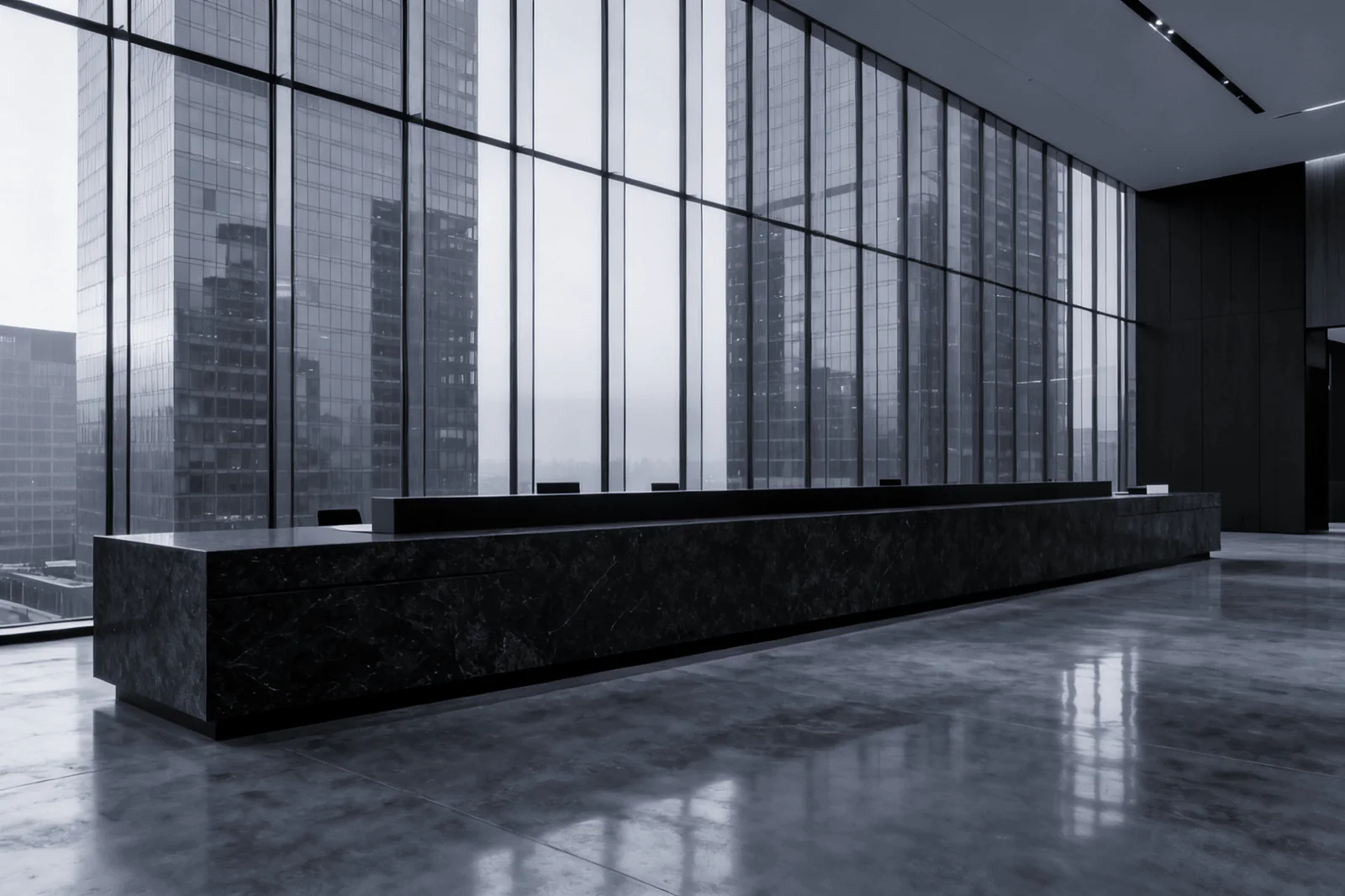 A businessman walking down a bright office corridor